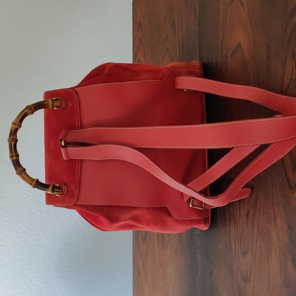 Red Suede Gucci Backpack Vintage Bamboo main image 8